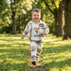 Boys 3-Piece Tie-Dye Jacket, Tank Top & Jogger Set – Beige & Brown "Interest" Print