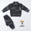 Boys 3-Piece Printed Jacket, Tank Top & Jogger Set – Charcoal Grey "Interest" Print