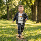 Boys 3-Piece Printed Jacket, Tank Top & Jogger Set – Charcoal Grey "Interest" Print