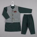 Boys Waistcoat Kurta Shalwar Set – Bottle Green & Grey Traditional Wear