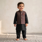 Boys Waistcoat Kurta Shalwar Set – Black & Mauve Traditional Wear