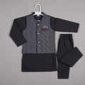 Boys Waistcoat Kurta Shalwar Set – Black & Charcoal Grey Traditional Wear