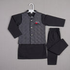 Boys Waistcoat Kurta Shalwar Set – Black & Charcoal Grey Traditional Wear