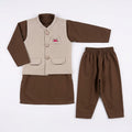 Boys Waistcoat Kurta Shalwar Set – Brown & Beige Traditional Wear